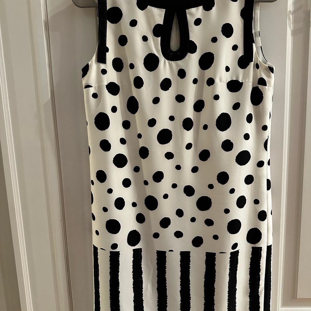 Vintage Black and White Polka Dot and Stripe Dress